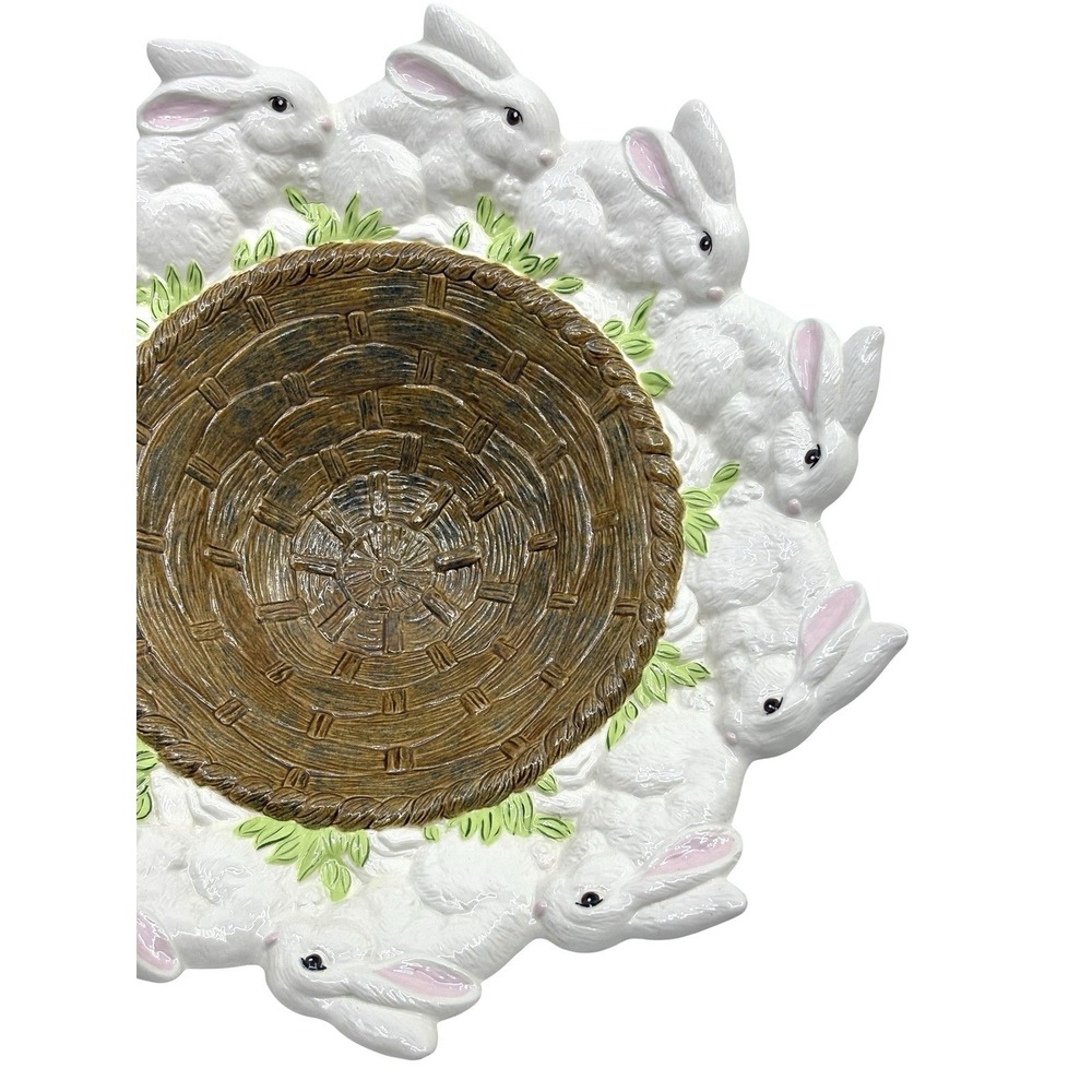 Easter Handpainted Ceramic Bunny Rabbit edge Basket Dish - Picture 6 of 9